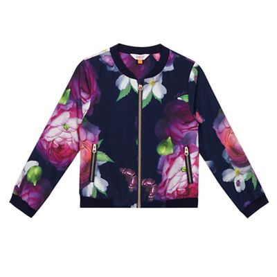 Girls' multi-coloured floral print bomber jacket
